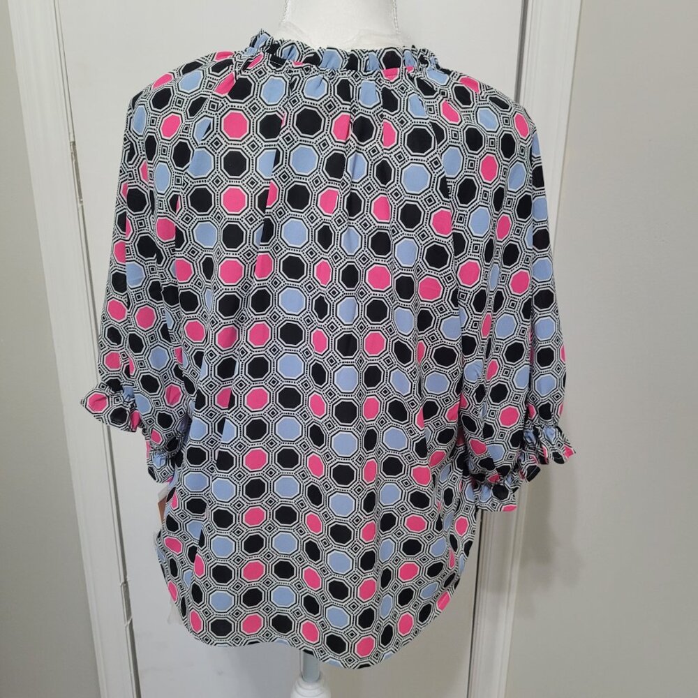 Ruby Rd Oh Happy Day Button Front Ruffled Neck Blouse - Picture 6 of 10